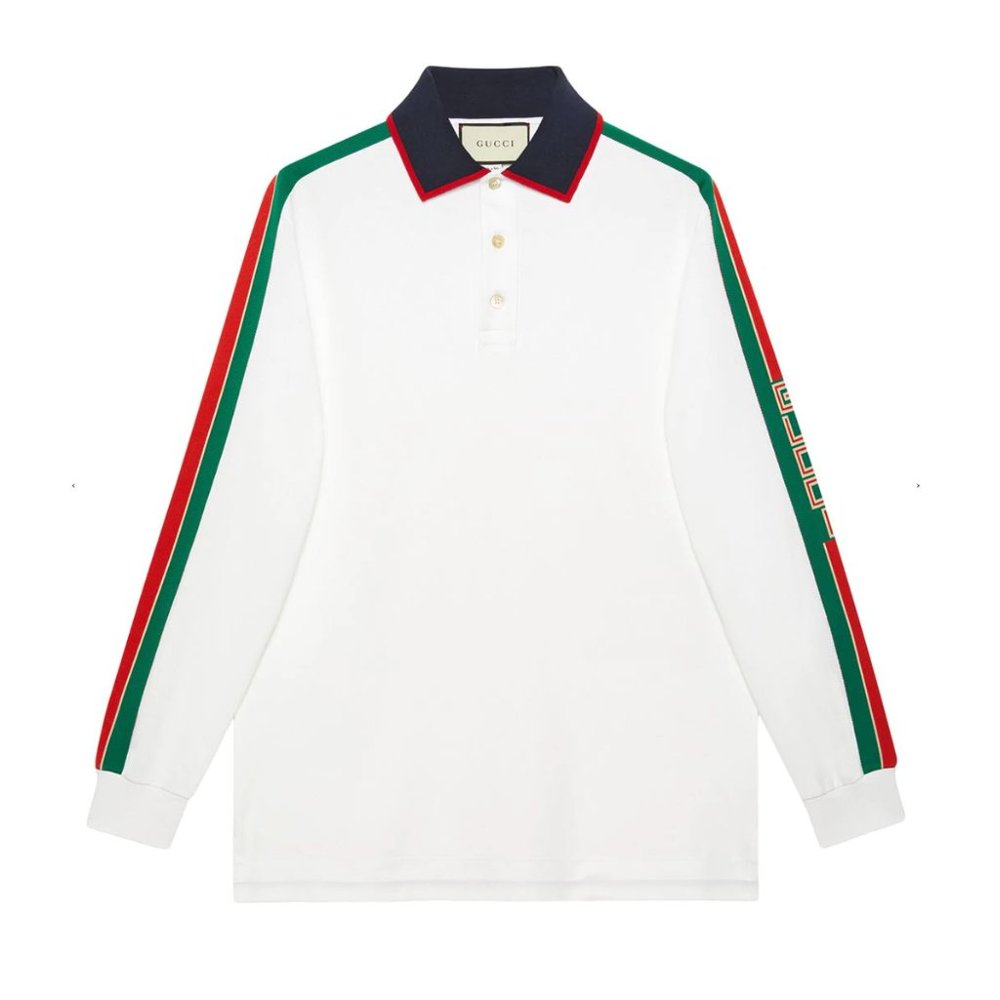 Gucci Web-stripe Detail Long Sleeve Polo in White new with tags